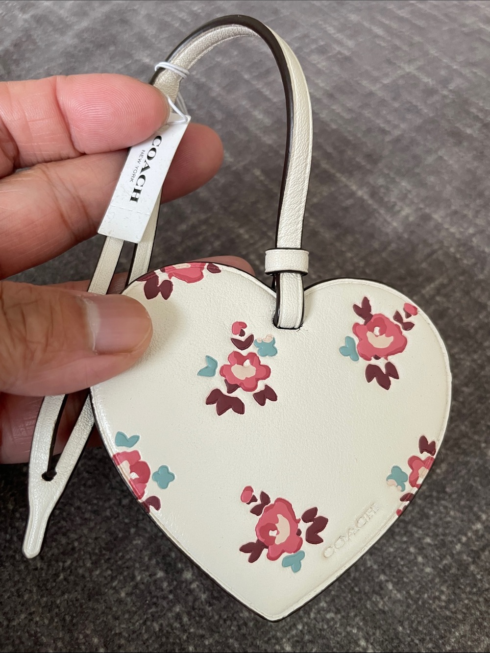 Coach Cream Heart Floral Leather Bag Charm